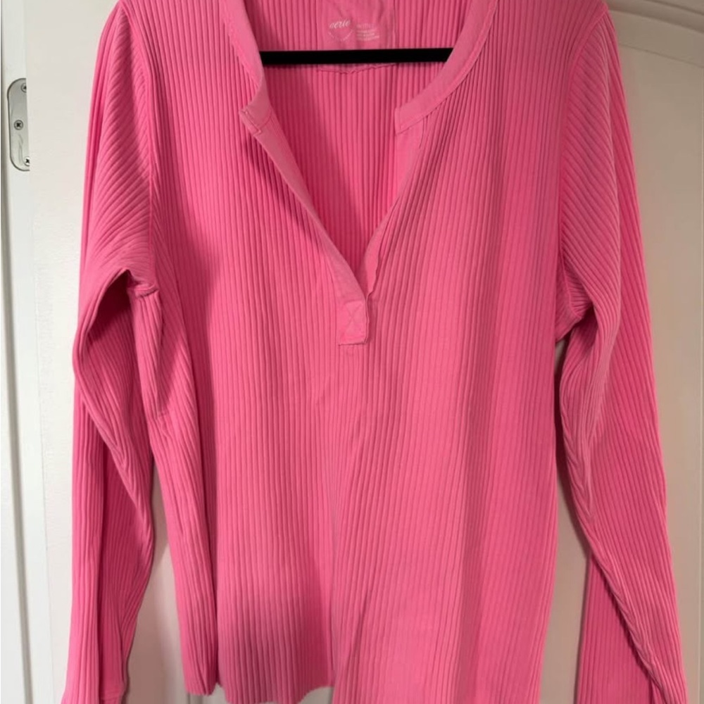 Pink Ribbed Long Sleeve Top